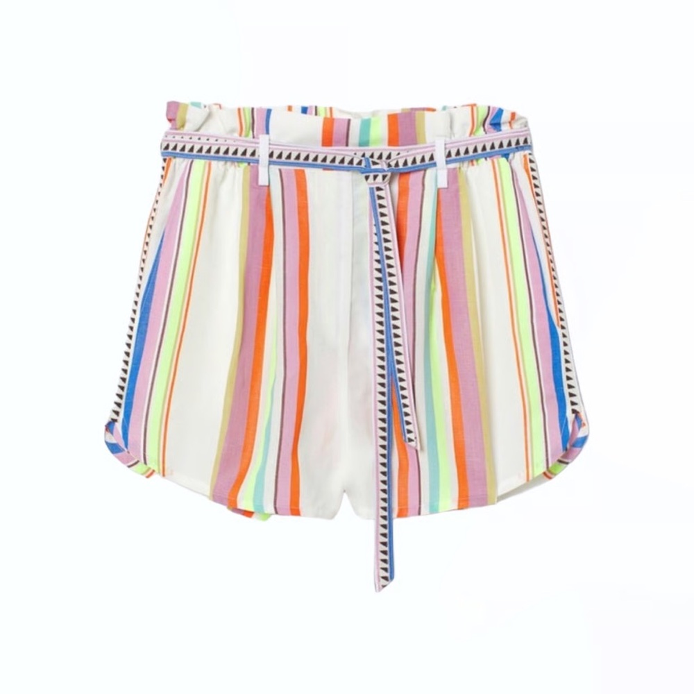 NWOT H&M Lemlem Striped Rainbow Paperbag Belted Shorts